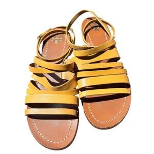 Tory Burch Patos Flat Strappy Sandals Gladiator Goldenrod Leather w8.5
